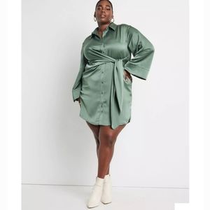 NWT ELOQUII SATIN SHIRTDRESS WITH TIE WAIST